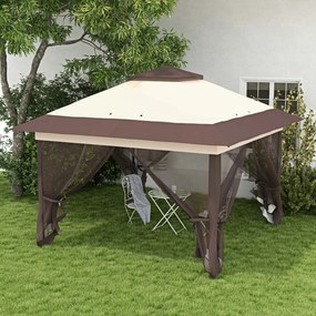 Tenda de jardim pop-up 3,64 C x 3,64 L x 2,98 A m dobrável em aço e poliéster com redes mosquiteiras + saco de transporte com rodas em cáqui e castanh