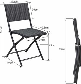 Conjunto de 2 cadeiras dobráveis Polyrattan Rom preto