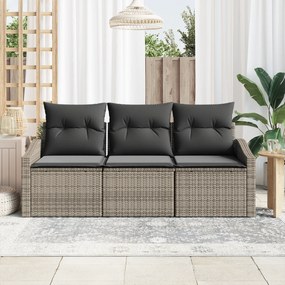 Conjunto de Jantar de Jardim com Almofadas Cinza Rattan Sintético