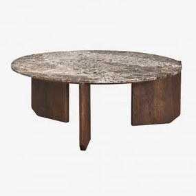 Mesa De Centro Redonda Em Pedra Natural E Madeira De Manga Lavinia Madeira De Cabo Escuro & Ø85 Cm & Mármore Castanho Emperador - Sklum