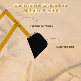 Conjunto de escavadora com controlos de duas mãos e pá flexível, assento giratório, 4 rodas, para crianças 121 x 40 x 64 cm, amarelo