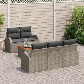 Conjunto de Sofás para Jardim com 6 Peças e Almofadas Cinzentas em Rat