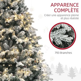 Árvore de Natal artificial de 180 cm com luzes LED, 793 ramos cobertos de neve com grande realismo, suporte dobrável em aço, verde
