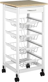 HOMCOM Carrinho de Serviço 4 Cestos + Gaveta Pinho 37x37x82 cm Branco | Aosom Portugal