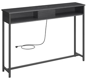 Mesa consola com 2 tomadas e 2 portas USB 25 x 120 x 81,1 cm Preto antracite e cinzento