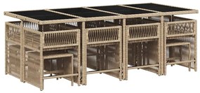 13 pcs conj. jantar jardim c/ almofadões vime PE bege misturado