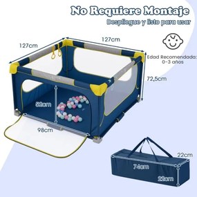 Parque infantil para bebés 127 x 127 x 72,5 cm com 50 bolas oceânicas e 4 pegas. Parque com porta com fecho de correr para 0-3 anos Azul.