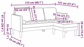 Sofá L de 3 Lugares vidaXL Creme 160 cm em Tecido