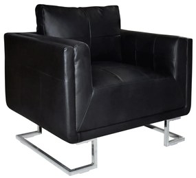 241004 vidaXL Poltrona cubo com pés cromados couro artificial preto