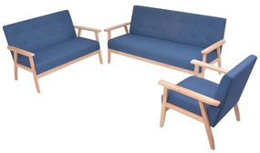 274915 vidaXL Conjunto de sofás 3 pcs tecido azul