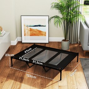 Cama Elevada para Cães com Tecido Transpirável para Dormir Relaxar Cama para Animais de Estimação 122x92x23 cm Preto