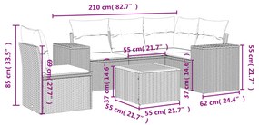 6 pcs conjunto de sofás p/ jardim com almofadões vime PE bege