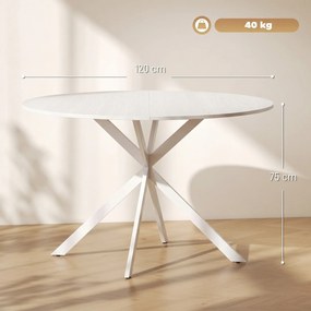Mesa de Jantar Industrial para 4 Pessoas Redonda Ø120 cm (CADEIRAS NÃO INCLUIDAS) com Pés de Aço, Branca