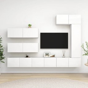 7 pcs conjunto de móveis de TV contraplacado branco