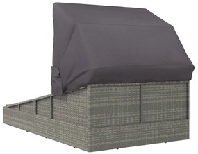 Espreguiçadeira c/ teto dobrável 200x114x128 cm vime PE cinza