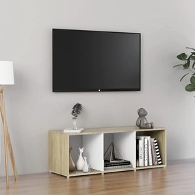 Móvel de TV 107x35x37 cm contraplacado branco e carvalho sonoma