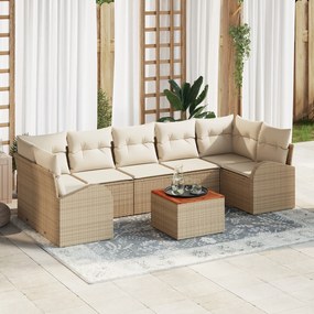 Conjunto de Sofá de Jardim de 8 Peças com Almofadas Bege Rattan Acácia