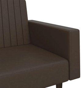 Sofá-cama de 2 lugares couro artificial castanho