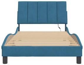 Estrutura de cama c/ luzes LED 100x200 cm veludo azul