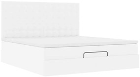 Estrutura de cama otomana com colchão branco couro falso