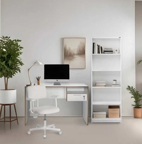 Secretária "Simple" com Gaveta - 120 x 75 x 60 cm - Branco e Carvalho