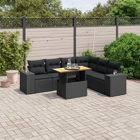 7 pcs conjunto de sofás p/ jardim c/ almofadões vime PE preto