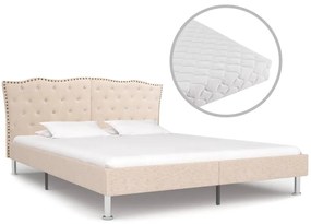 vidaXL Cama com colchão 160x200cm tecido bege