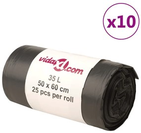 vidaXL Sacos do lixo 250 pcs 35 L preto