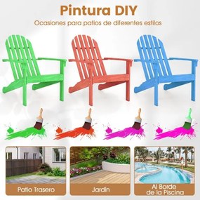 Cadeira Jardim Adirondack em madeira de acácia com assento inclinado e encosto alto ergonómico; ideal para varandas, jardins e piscinas natural