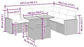 7 pcs conjunto de sofás p/ jardim com almofadões vime PE bege