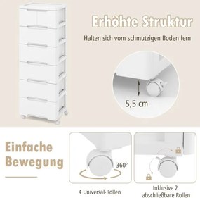 Armário vertical, móvel de arrumação com 7 gavetas 40 x 32 x 114 cm, branco