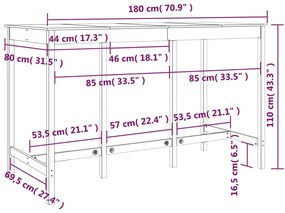 Mesa de bar 180x80x110 cm madeira de pinho maciça branco