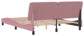 Estrutura de cama c/ luzes LED 160x200 cm veludo rosa
