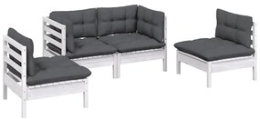 4 pcs conjunto lounge de jardim c/ almofadões pinho maciço