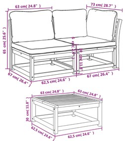 9 pcs conjunto lounge jardim c/almofadões madeira maciça acácia