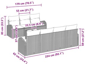 Conjunto de Sofá de Jardim de 8 Peças com Almofadas Preto Rattan Polié