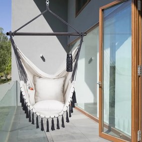 Cadeira suspensa 170x100x150cm com almofadas creme