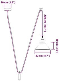 Candeeiro suspenso regulável altura E27 preto brilhante Ø22cm