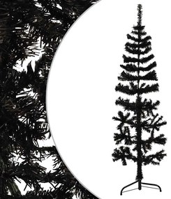 Meia árvore de Natal fina com suporte 120 cm preto