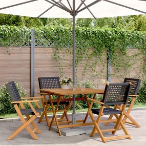vidaXL 5 pcs conjunto de jantar p/ jardim vime PE/madeira maciça preto