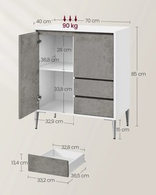 Armário de arrumação com portas e 2 gavetas 40 x 70 x 85 cm branco + cinza