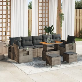 Conjunto de Sofá de Jardim de 10 Peças com Almofadas Cinza Rattan Sint