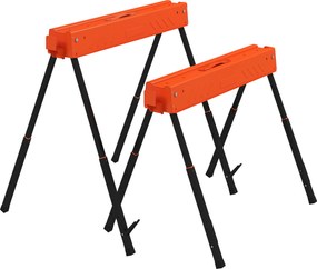 Conjunto de 2 Cavaletes Dobráveis, 93 x 50 x 85,5 cm, Altura Regulável, Laranja