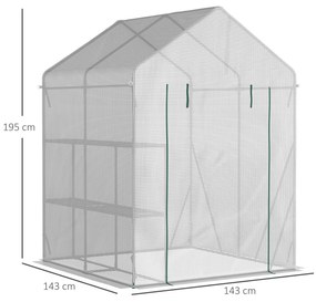 Outsunny Estufa de Jardim 143x143x195cm Estufa de Aço com 2 Prateleira