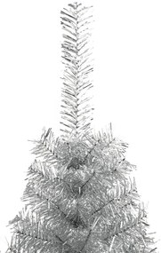 Meia árvore de Natal artificial com suporte 180 cm PET prateado