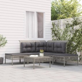 vidaXL 6 pcs conjunto lounge de jardim c/ almofadões vime PE cinzento