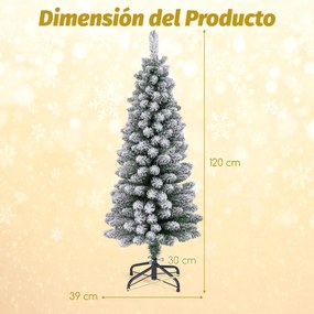 Árvore de Natal artificial com neve de 120 cm com 240 pontas de ramos Base metálica Árvore decorativa sazonal dobrável com forma fina Verde