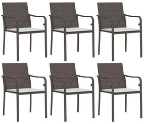 7 pcs conjunto de jantar p/ jardim c/ almofadões vime PE e aço