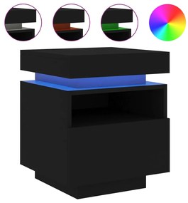 Mesas de cabeceira c/ luzes LED 2 pcs 40x39x48,5 cm preto