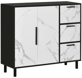 HOMCOM Aparador de Sala de Estar com 2 Portas 3 Gavetas Móvel Auxiliar de Armazenamento Estilo Moderno 90x30x80cm Branco e Preto | Aosom Portugal